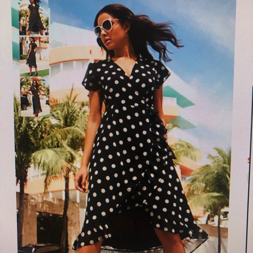 Dot Print Hi-Lo Wrap Dress